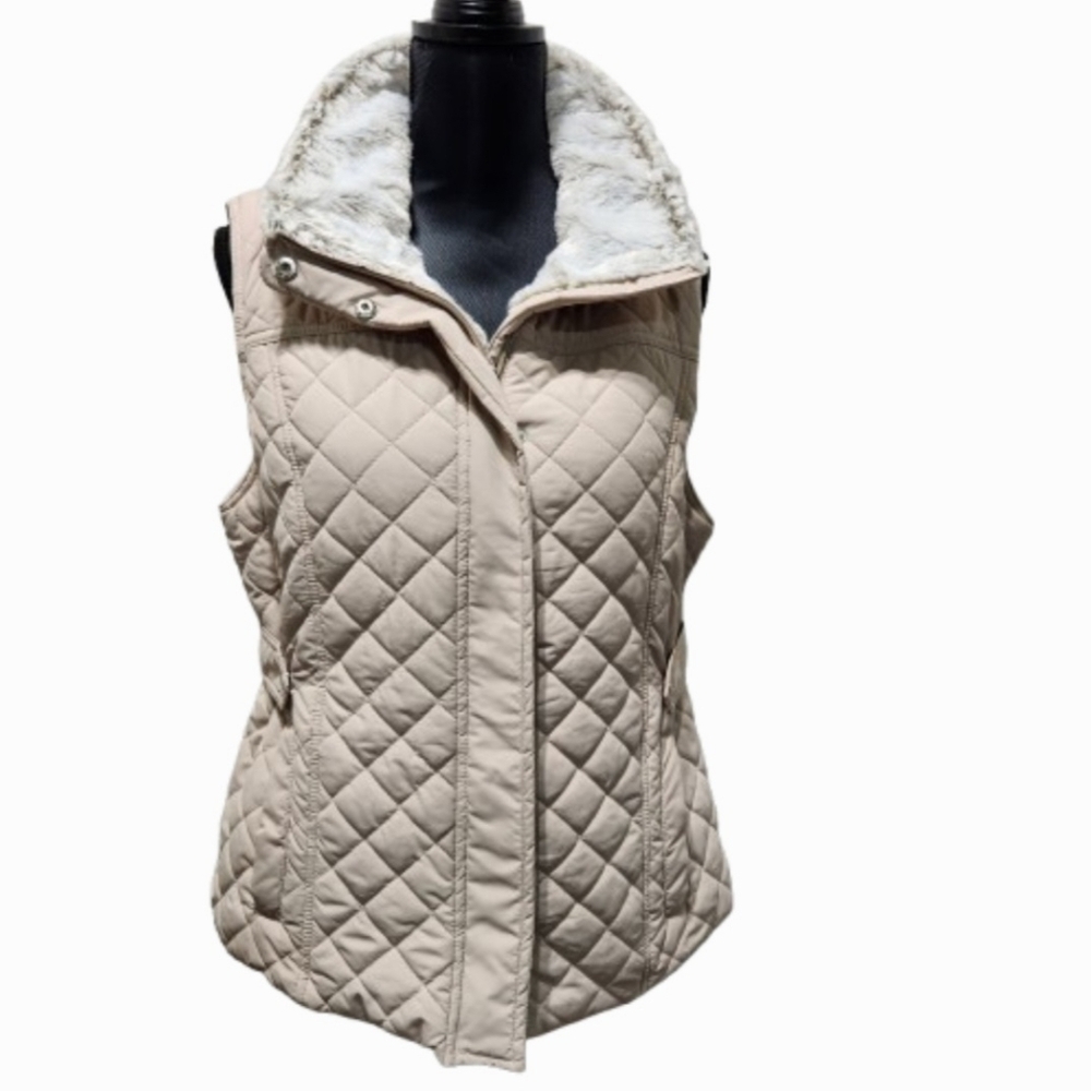 Weatherproof Quilted Bone-coloured  Beige Women's Faux Fur Lined Vest (L)